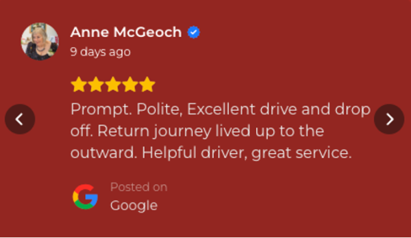 5 star review airport transfer telford